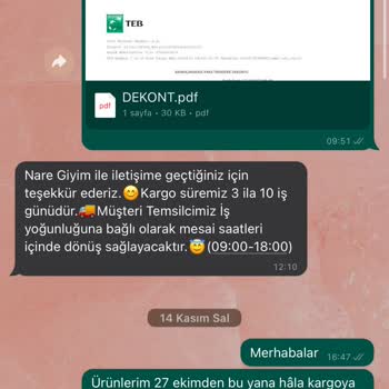 Nare Giyim Yanlış Ürün+ Para İadesi