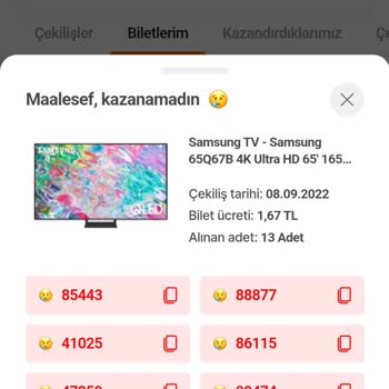 Trendyol Şanslı Çekilişte Kazanan Numarayı Kaybeden Numaralarımızın Yanına Ekle