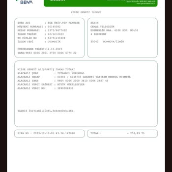 Garanti BBVA Hisse Senedi Alış Satış Takas Tutarı Adı Altında Bilgim Olmada Kesinti