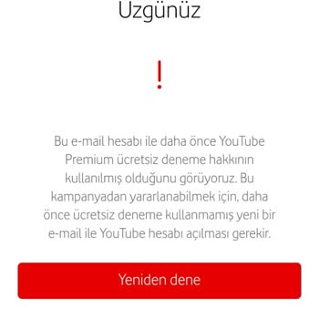 Vodafone Hediye Youtube.com Premium Aktif Edilemiyor