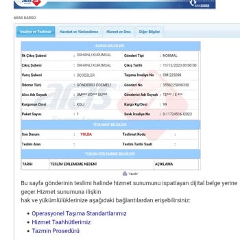 Aras Kargo 4 İşgününde Gelmeyen Kargo