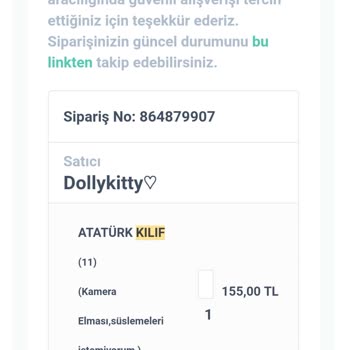 Gönderilmeyen Sipariş : "864879907" / Satıcı "Dolly Kitty"