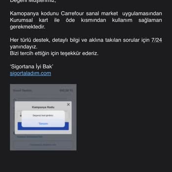 Sigortaladım.com Geçersiz Market Çekleri