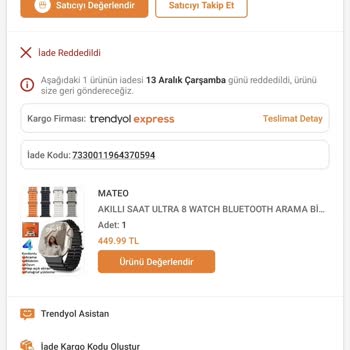 Trendyol Mateo Firması Kusurlu Ürün Gönderip İade Almıyor.