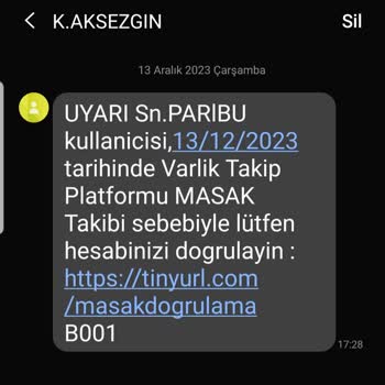 K.Aksezgin (SMS) Paribu Ve MASAK Adıyla Şüpheli Mesaj Şikayeti