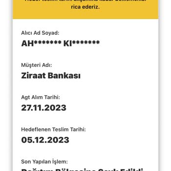 AGT Kargo 14 Gündür Teslim Edemediği Ziraat Bankası Kartı