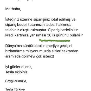 Tesla İptal İade Ücreti Ödenmemesi