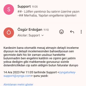 Zynga Oyun İçi Engel Ve Para Transferi Mağduriyeti
