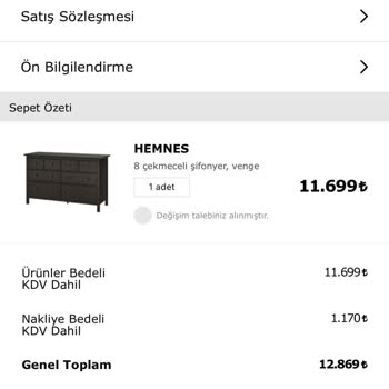 IKEA Şifonyer Kusurlu Ürün-Düşük Kalite/iade İçin Kargonun Gelmemesi
