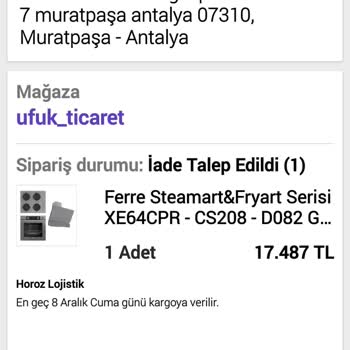 N11 Ankastre Ürün Değişikliği Ve İade Süreci Hakkında Şikayet