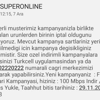 Superonline Tarife Değişikliği Esnasında Verilen Sözlerin Yerine Getirilmemesi
