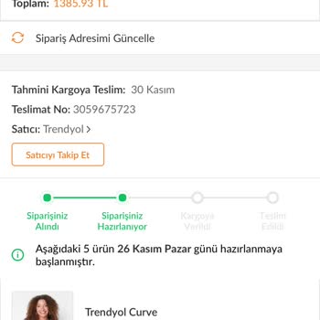 Trendyol Curve Satıcı Şikayet