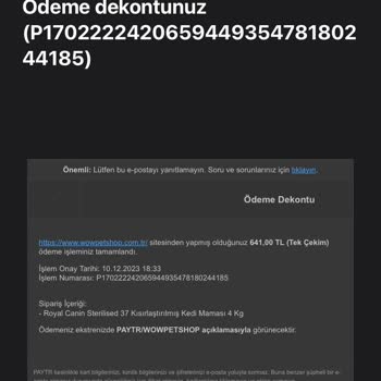 Parayı Alıp Ürünü Kargoya Vermiyorlar ( Wow Petshop)