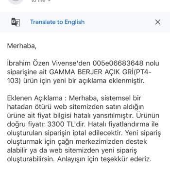Vivense Hatalı Fiyatlandırma Ve İptal