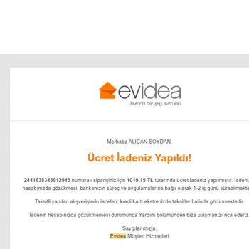 Evidea Teslimat Ve Para İadesi Sorunu
