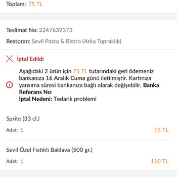 Trendyol Yemek Trendyol Ücreti İade Etmiyor