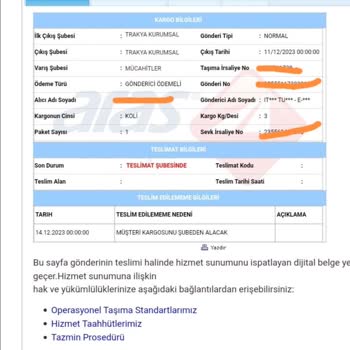 Aras Kargo Eve Teslimat Yapılmayan Kargo Sorunu