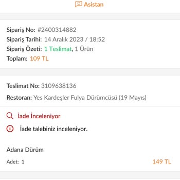 Trendyol Yemek Ürün Teslimatı Gecikmesi