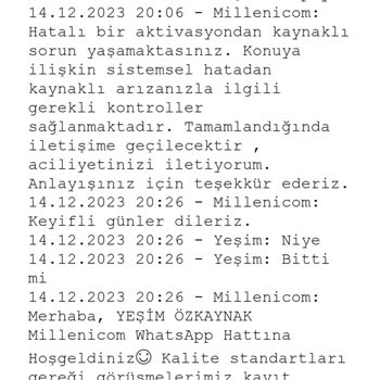 Kullanılamayan İnternet Millenicom Üyeliği