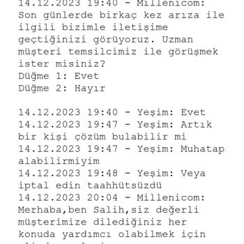 Kullanılamayan İnternet Millenicom Üyeliği