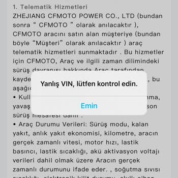 CFMOTO Program Şasi No Kabul Etmiyor