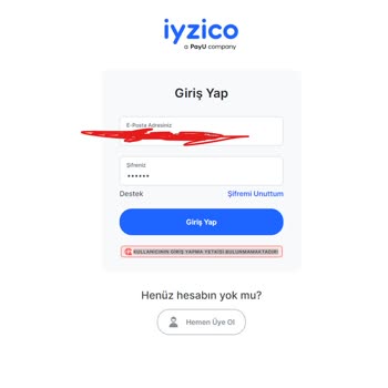İyzico Kullanıcının Giriş Yapma Yetkisi Bulunmamaktadır!