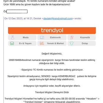 Trendyol Kayıp Kargonun Kimlik No İle Teslim Edildiği İddiası