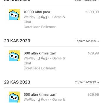 WePlay Param İade Edilmiyor