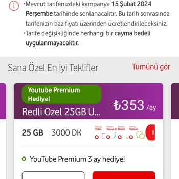 Vodafone Yüksek Tarife Fiyatları