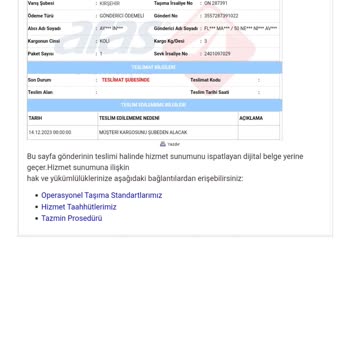 Aras Kargo Kargo Teslimatı Sorunu Ve Müşteri Hizmetleri Mağduriyeti