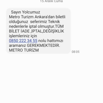 Metro Turizm Otobüs Seferini İptal Etmesi