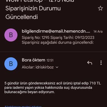 Wow Petshop Ürünüm Kargoya Verilmedi Firmaya Ulaşılamıyor.