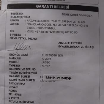 Arzum Satın Alınan Blender Seti Arızası Ve Müşteri Hizmetleri Süreci