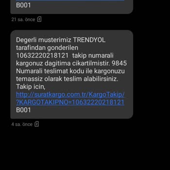 Sürat Kargo Kanarya Şubesi Siparişimi Getirmedi