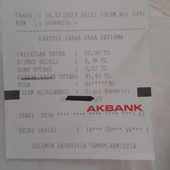 İninal Hesabıma 50 Tl Attığım Halde 45 Lira Yattı