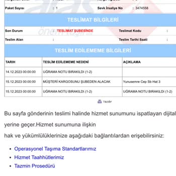 Eskikent Aras Kargo Teslim Etmiyor