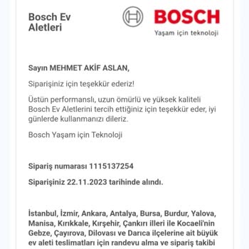 Bosch Ev Aletleri Sitesi 25 Gündür Kargomu Göndermiyor Bilgi Vermiyor