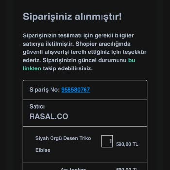 Rasal.co Ürünümü Göndermedi