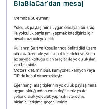 BlaBlaCar Üyelik Askıya Alma