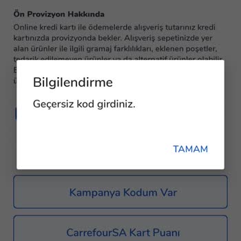 Akbank Carrefour SA İndirim Kuponu Geçersiz Sorunu