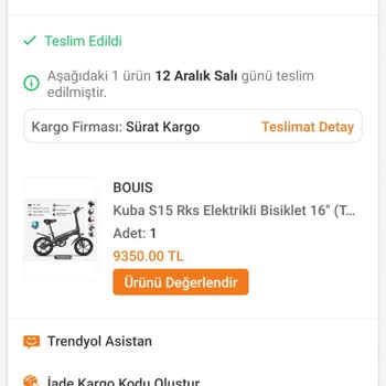 Simurg Pazar (Trendyol) Elektrikli Bisiklette Yaşanan Teknik Sorunlar Ve Servis İlgisizliği