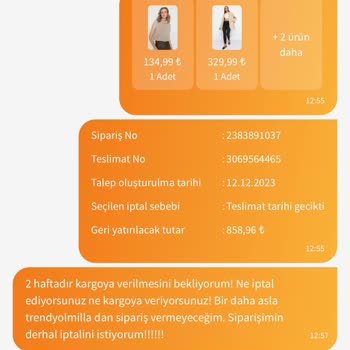 Trendyol Siparişin Ücret Ve İptal Yapılmaması
