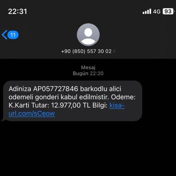 PTT Kargo Olduğunu İddia Eden Bilinmedik Bir Numaradan Gelen Mesaj