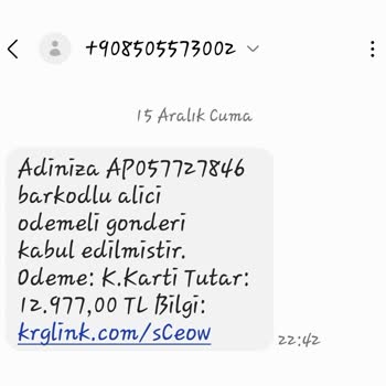 PTT Kargo +908505573002 Numaralı Numaradan Gelen Belirsiz Kargo Mesajı