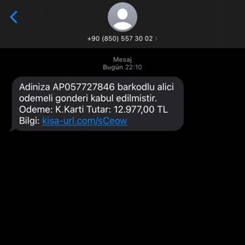 0850 557 30 02 Bilinmeyen Numaradan Gelen Mesaj
