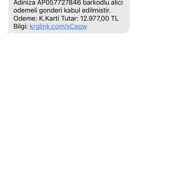 0850 557 30 02 Kargo Mesajı