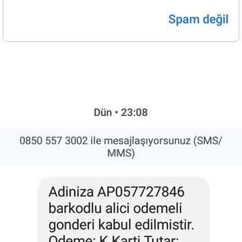 0850 557 30 02 Bilinmeyen Kargo Ve Borç Mesajı