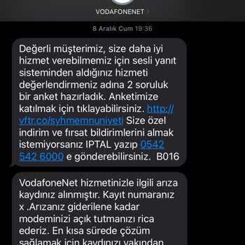 Vodafone Net Bağlantı Problemi Arıza Kaydı