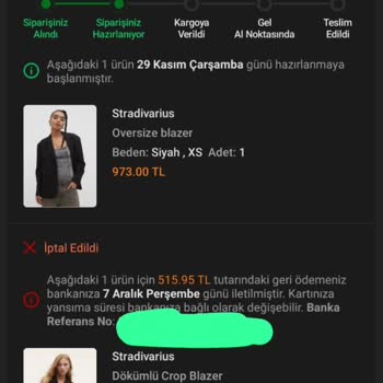 Trendyol Stradivarius Siparişimdeki Ürünün İptali Ve Siparişin Gecikme