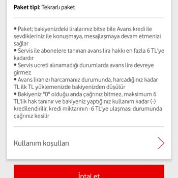 Vodafone Faturasız Hat Cep Avans İptal Etmek İstiyorum